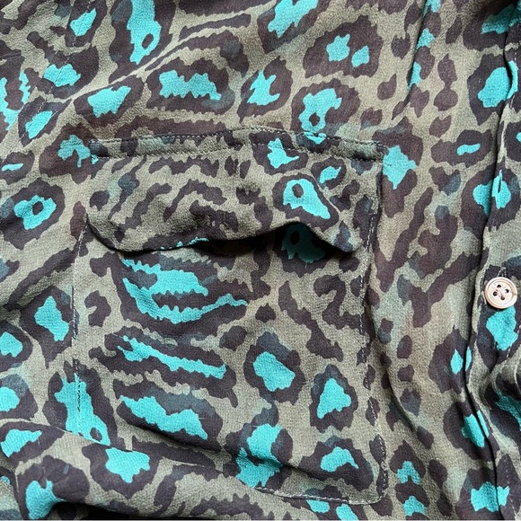 Equipment sheer silk cheetah print teal and green button down blouse - Picture 3 of 12